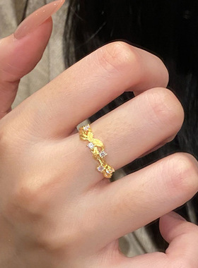 PURE 爱神花环戒指桂叶点钻星光熠熠璀璨星河同款拉丝古法指环女