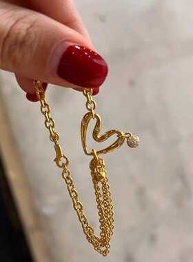 PURE 小金珠镂空爱心手饰女小众设计Vintage中古不规则心形手链