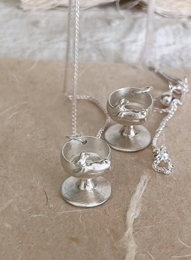 PURE希腊神话系列 酒杯吊坠项链女镀银小兔子可爱中古风锁骨链