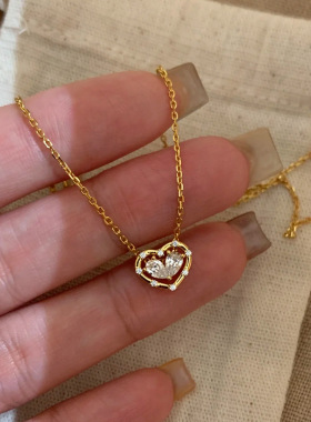 PURE法式复古爱心碱水结项链女小众设计ins小巧精致vintage锁骨链