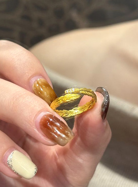 PURE璀璨光芒羽毛戒指Vintage中古风高颜值黄金羽精致小红人戒指