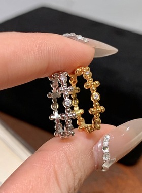 PURE十字花戒指女轻奢高级感vintage中古风老钱风百搭食指戒