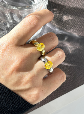 PURE胖嘟嘟黄钻戒指镀金女轻奢小众设计2025新款中古风Vintage