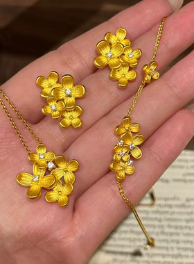 PURE中国风小众设计桂花吊坠项链女花朵镀金拉丝立体感招贵人颈饰