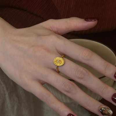 PURE老钱风椭圆金币镀金食指戒