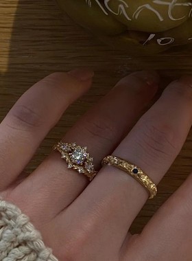 PURE雕金戒指女轻奢高级感中古意大利vintage个性叠戴指环食指戒