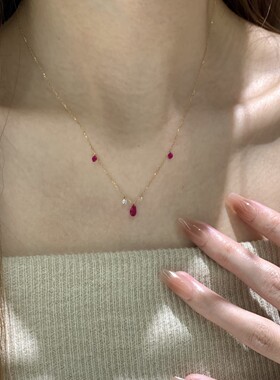 PURE法式精致闪钻水滴吊坠项链女轻奢小众设计简约百搭红色锁骨链