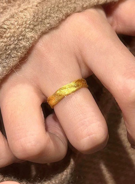 新中式丝绸古法金女士素圈戒指