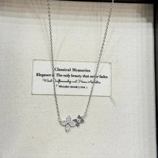 PURE双生四叶花闪钻吊坠项链女小香风清冷感白月光精致轻奢锁骨链