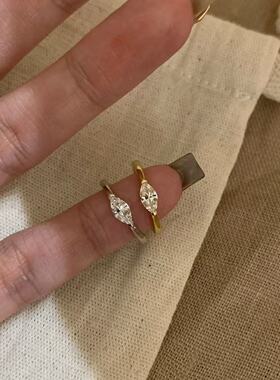 PURE简约冷淡风超闪马眼钻戒指女小众ins感精致百搭镀金简约尾戒