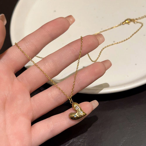 PURE法式复古彩钻偏心吊坠项链女轻奢小众通勤心形锁骨链百搭复古