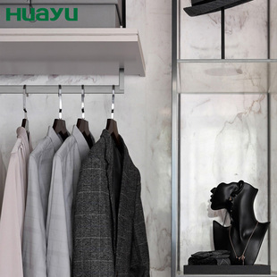 画宇衣柜顶装挂衣杆方形衣橱静音横杆法兰五金配件衣帽间里的衣通