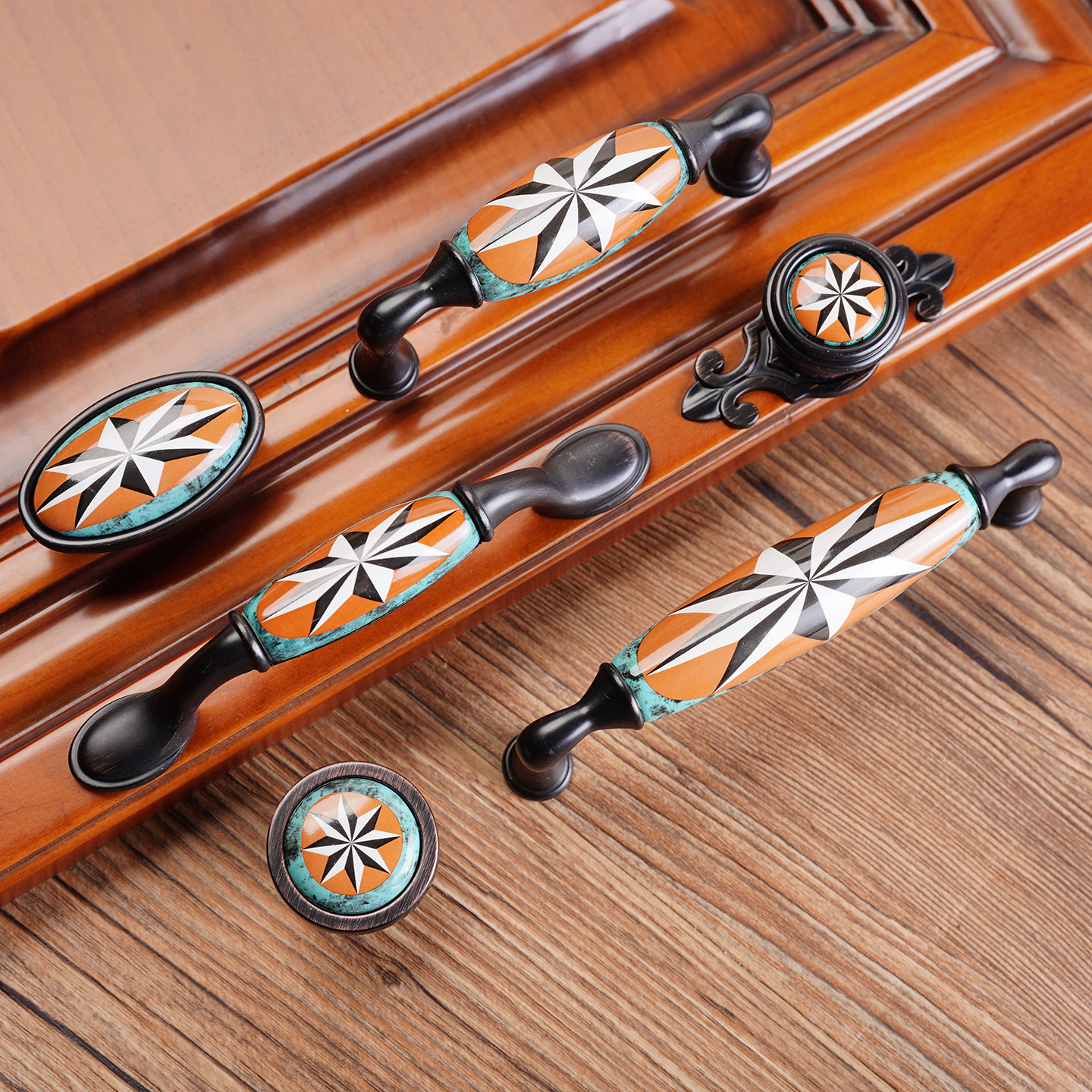 美式祖母绿繁花陶瓷拉手