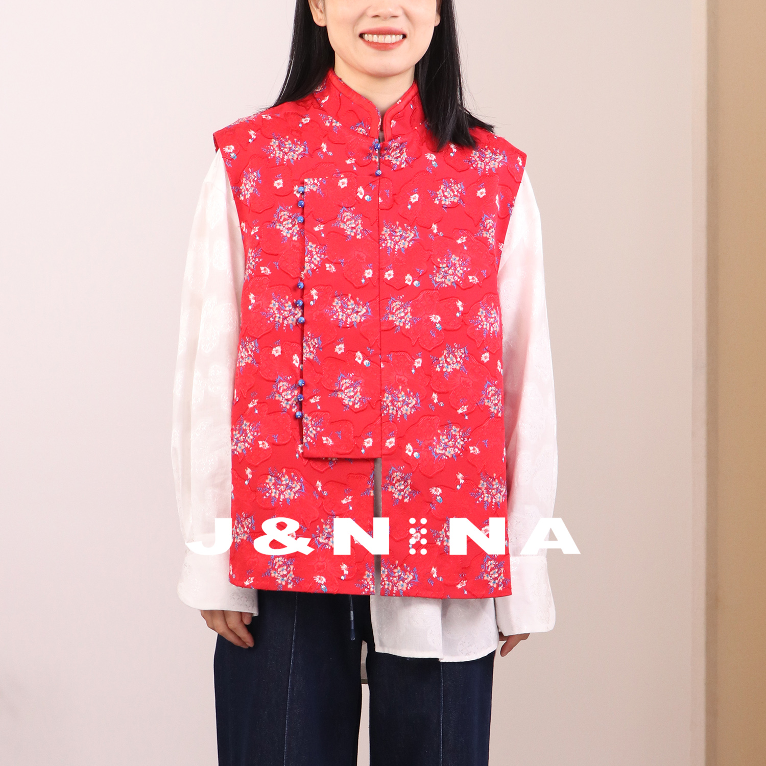 新中式国风提花立领马甲外套女