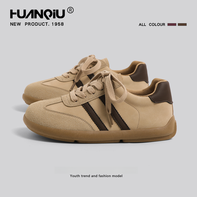 环球磨砂皮德训鞋女2025新款春秋百搭厚底软底休闲鞋平底系带板鞋,女鞋,德训鞋,淘宝优惠券,粉丝福利购,淘宝优惠卷