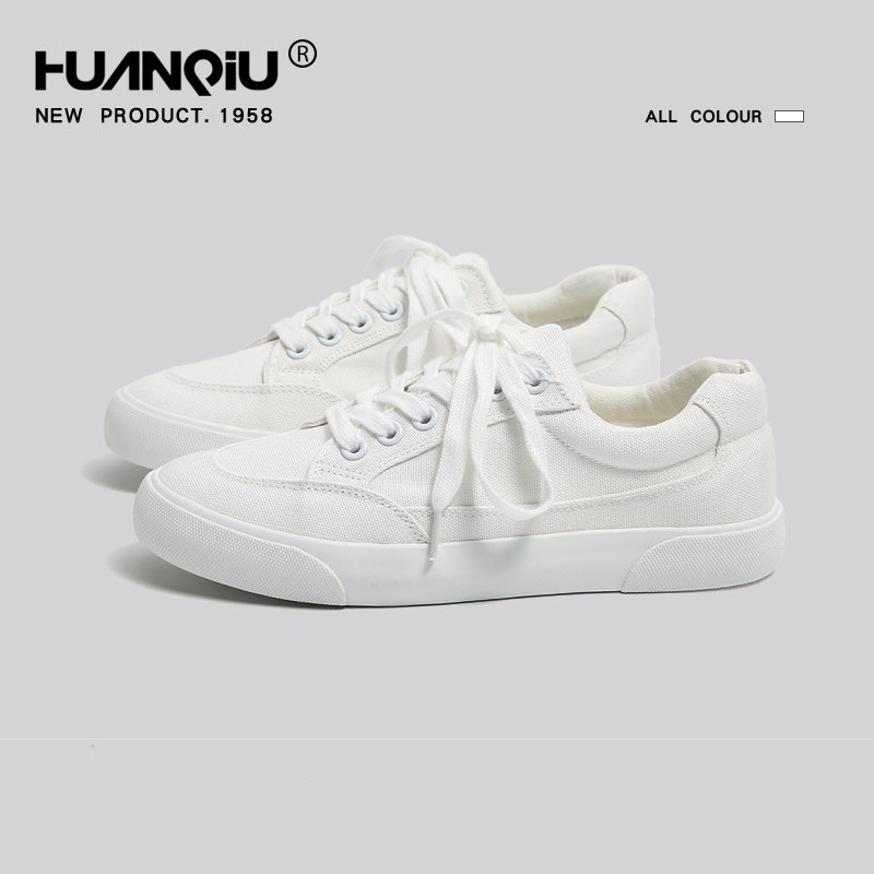 环球白色帆布鞋女2025新款夏季透气软底配裙子小白鞋百搭运动板鞋