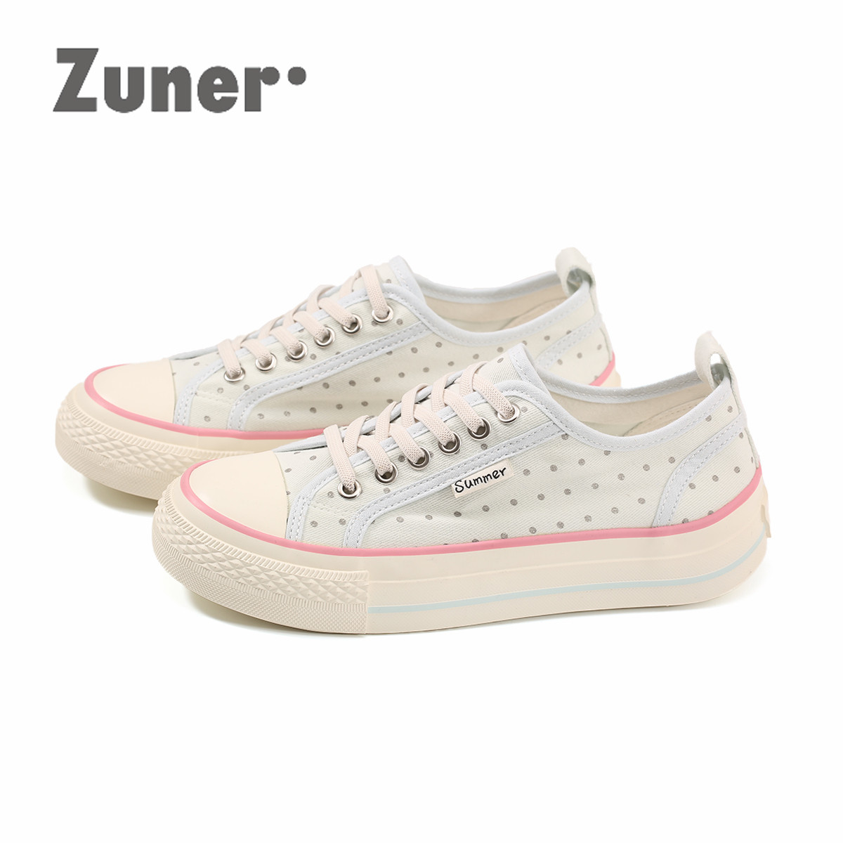 尊儿日系学院波点低帮帆布鞋女2026春夏薄款轻便休闲百搭平底板鞋