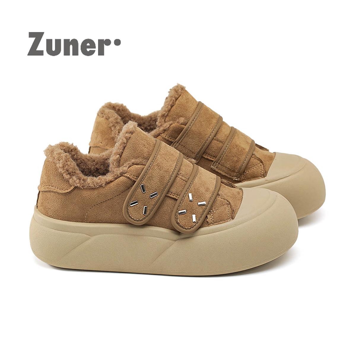 尊儿魔术贴纯色增高棉鞋2025冬季厚底保暖韩版极简百搭休闲面包鞋,女鞋,棉鞋,淘宝优惠券,粉丝福利购,淘宝优惠卷