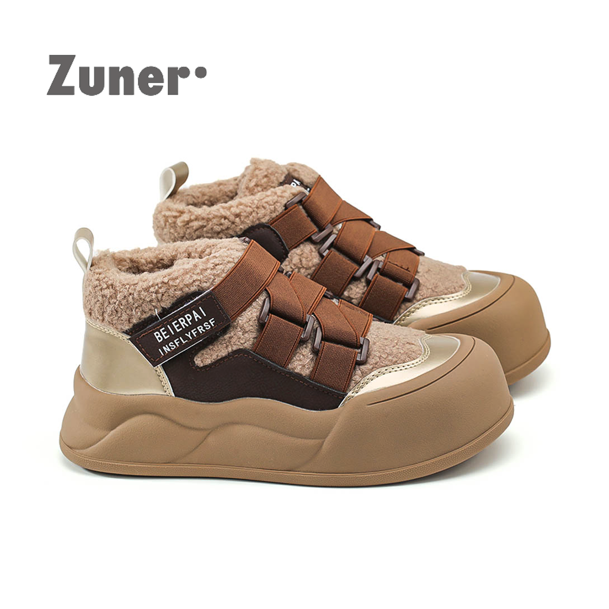 尊儿搭扣拼色松糕底棉鞋2025冬季保暖增高中帮加绒魔术贴韩版小众,女鞋,棉鞋,淘宝优惠券,粉丝福利购,淘宝优惠卷