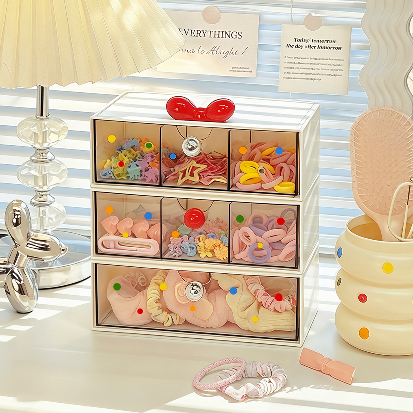 儿童发饰收纳盒抽屉式宝宝头绳发圈女孩发夹皮筋桌面整理盒首饰盒,收纳整理,桌面收纳盒,淘宝优惠券,粉丝福利购,淘宝优惠卷