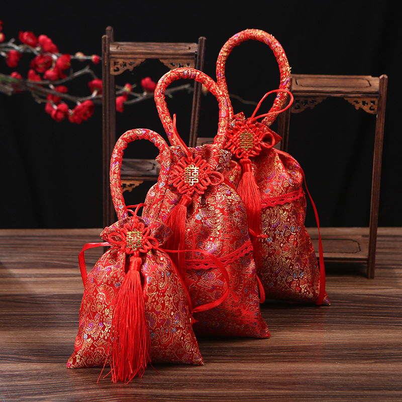 热卖结婚个性手提织锦缎喜糖袋礼