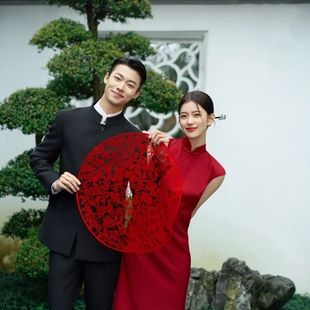 纯手工剪纸新娘新郎中式拍照道具中国风百碟图牡丹花鸟喜庆成品