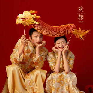婚礼拍照道具神器舞龙结婚中式 接亲现场新娘晨跑照相手持纸龙婚庆