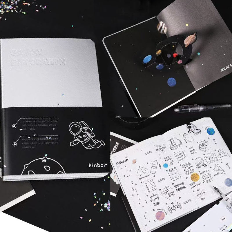 【官方正版】KINBOR银色手帐本笔记本超厚93张方格圆点空白本子