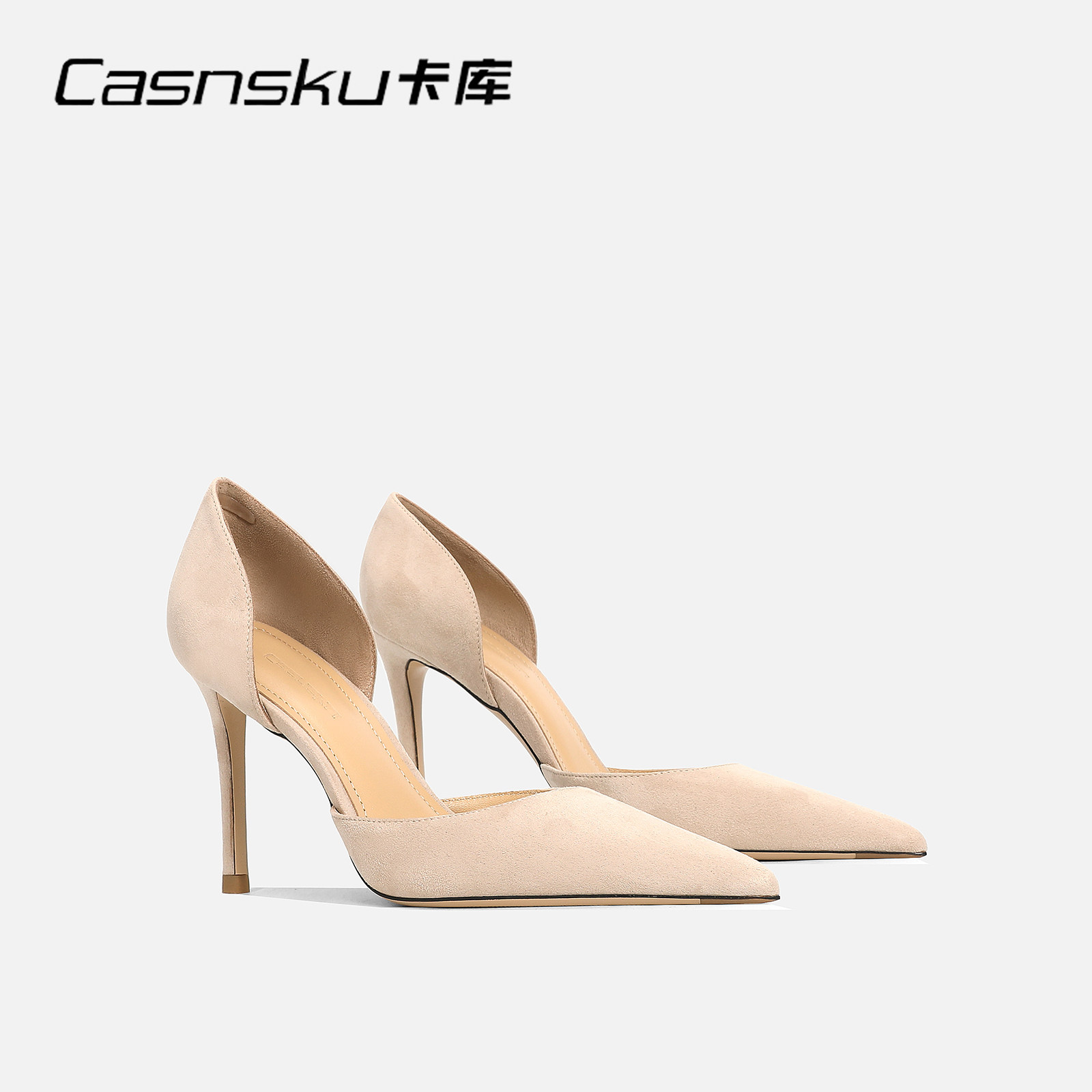CASNSKU/卡库绒面中空高跟凉鞋