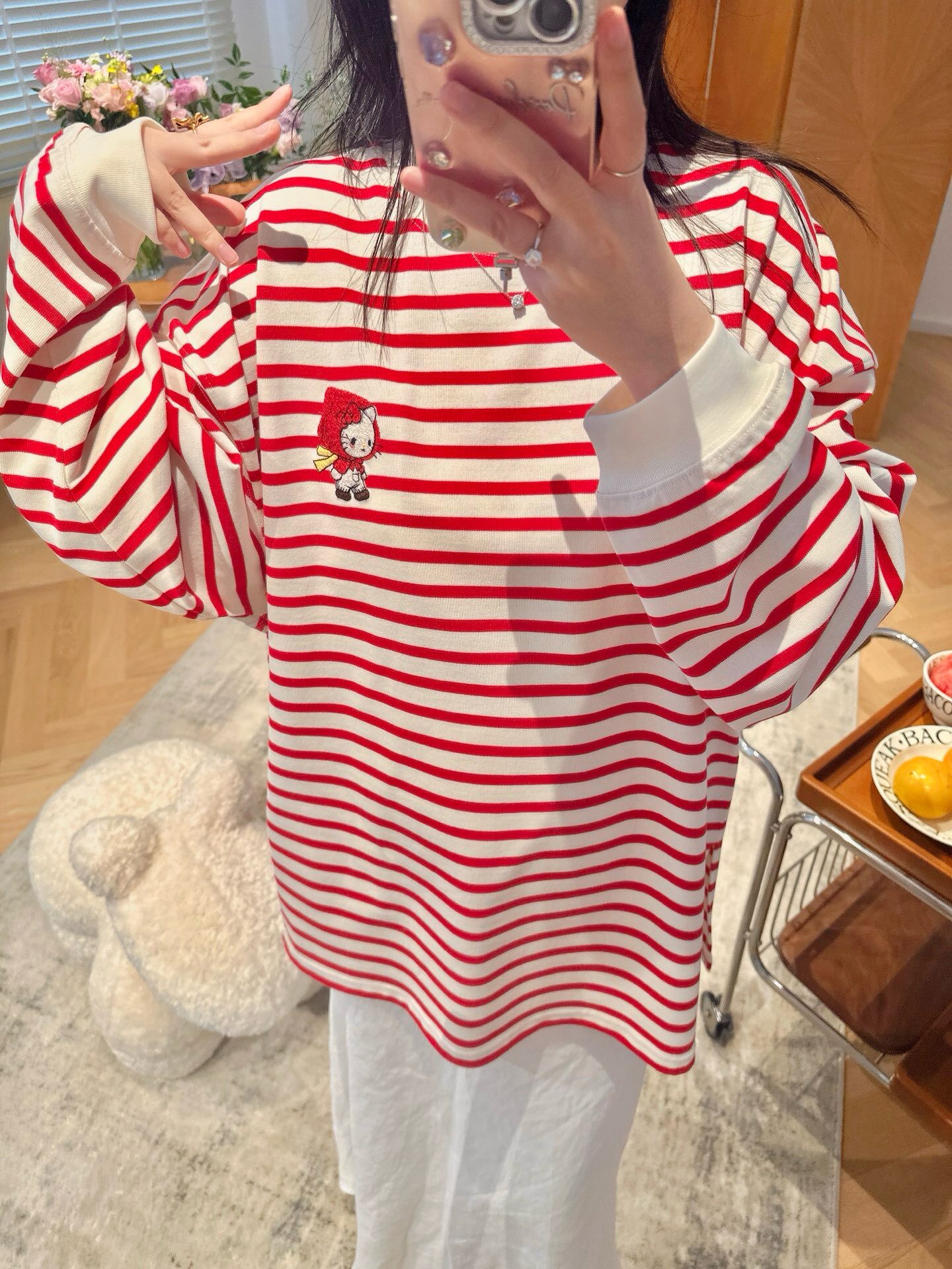 秋冬280g加厚Pandawarks熊猫纸袋家纯棉刺绣百搭条纹长袖T恤宽松,女装/女士精品,T恤,淘宝优惠券,粉丝福利购,淘宝优惠卷