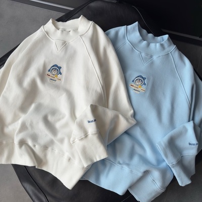 Pandawarks熊猫纸袋家爆款加厚半高领长袖卫衣纯棉大毛圈插肩袖女