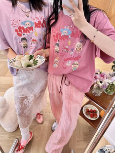 夏季 宽松潮 Pandawarks熊猫纸袋家纯棉拉布布乐园刺绣短袖 T恤薄款