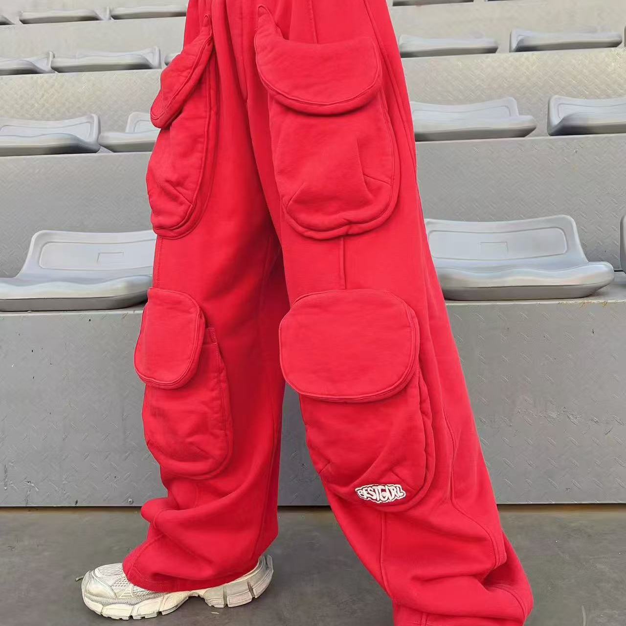 艾米纸袋家加绒加厚裤子女2025新款爆款口袋工装裤直筒休闲裤女