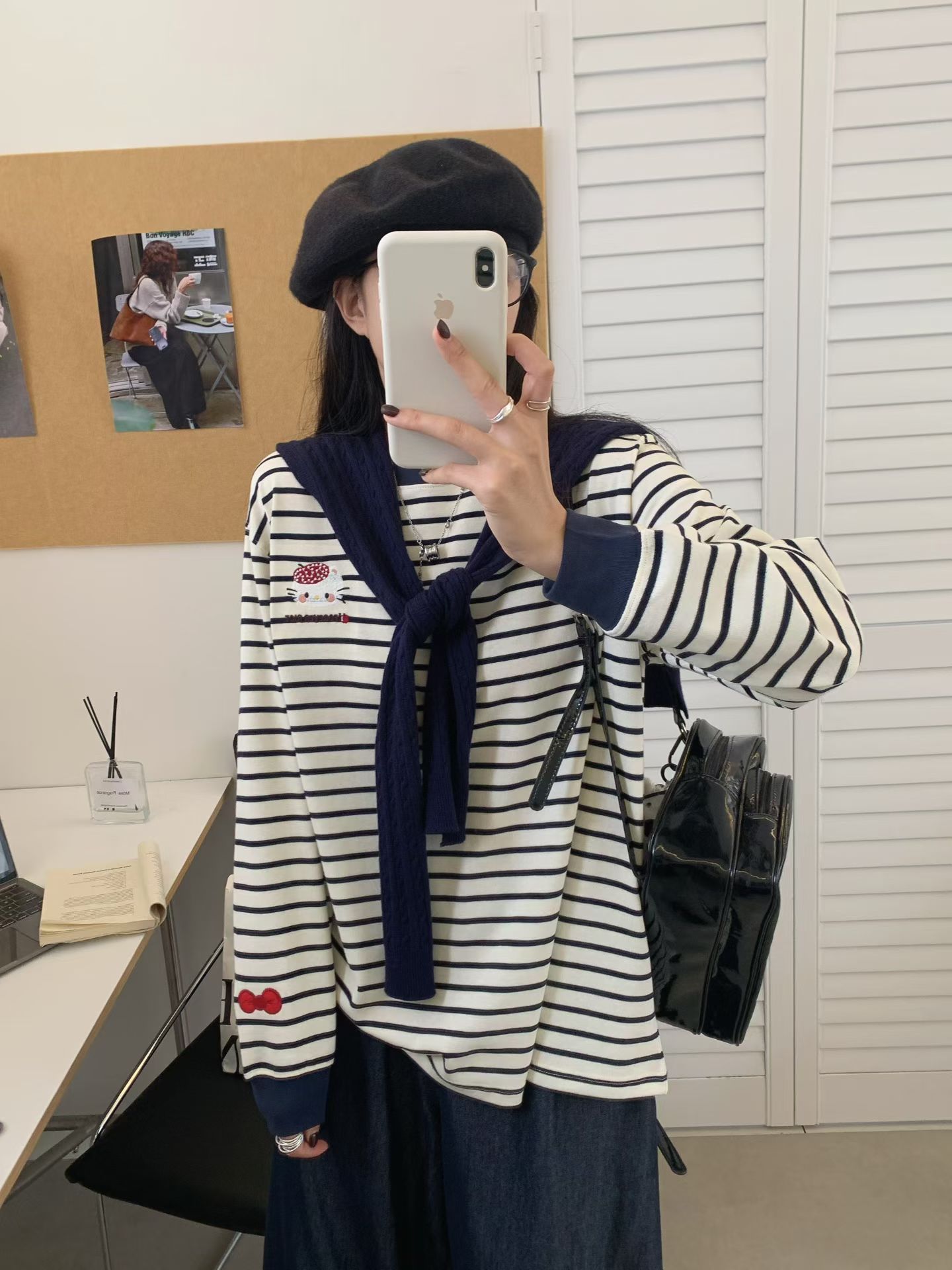 爆款加厚Foreverrich纸袋家秋冬290g纯棉条纹百搭长袖T恤宽松内搭