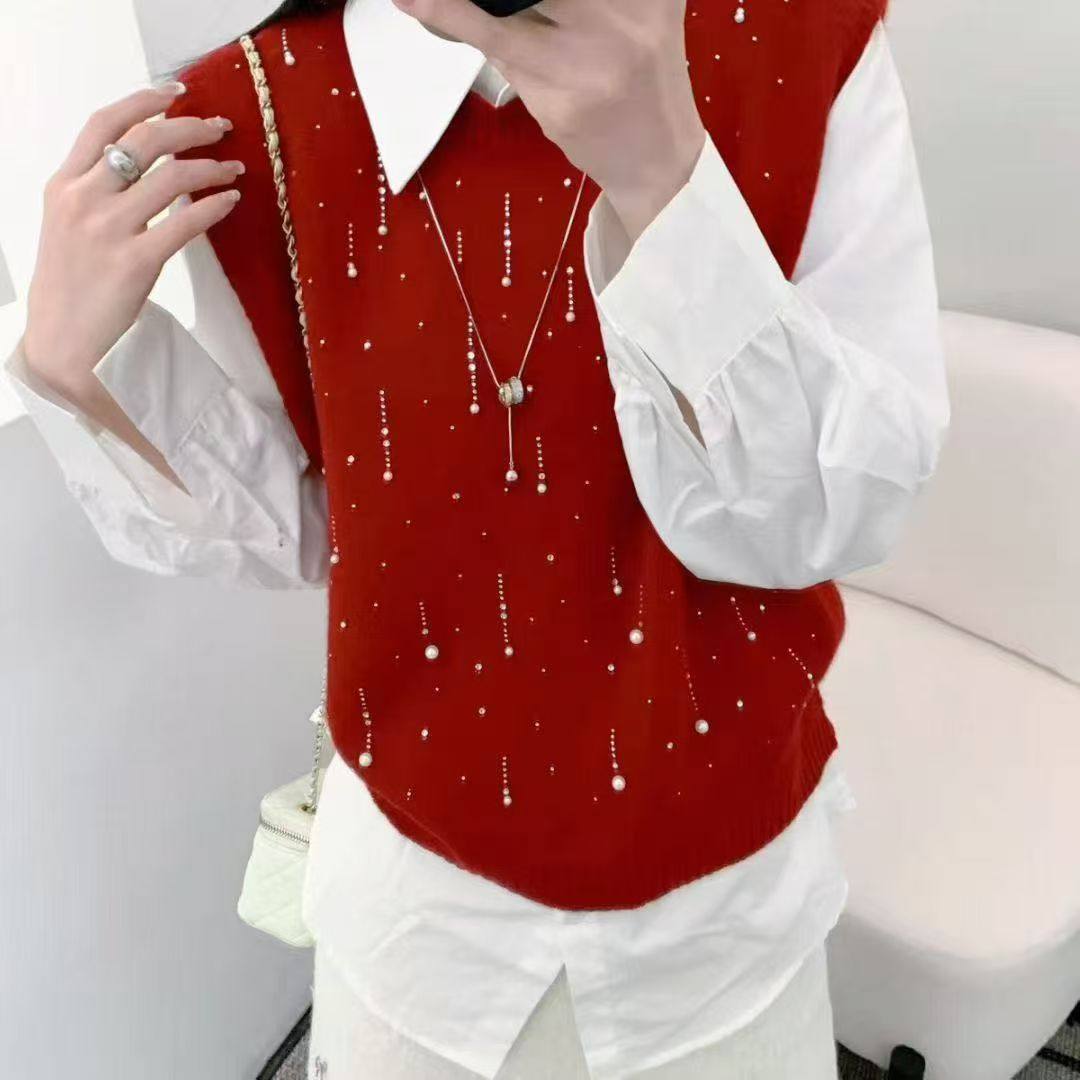 26春秋冬马夹羊毛衫女翻领针织无袖毛衣坎肩套头圆领镶钻钉珠马甲,女装/女士精品,马夹,淘宝优惠券,粉丝福利购,淘宝优惠卷