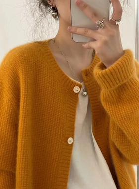 春秋冬款本命年红色针织开衫女100纯羊毛衫百搭外套毛衣休闲上衣