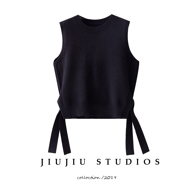 小众绑带无袖毛衣套头针织马甲