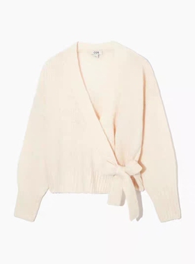 COS女装2023秋季新款标准版型羊毛纯色不对称系绳开衫1015488002