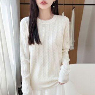 2026春秋冬新款扭花羊毛衫女圆领套头毛衣针织衫提花麻花长袖上衣