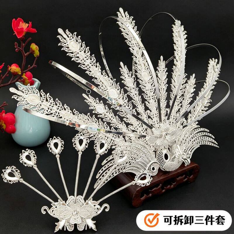 英亿饰品DIY弹簧颤颤凤凰发冠立体双层可拆卸凤冠古风头饰发冠