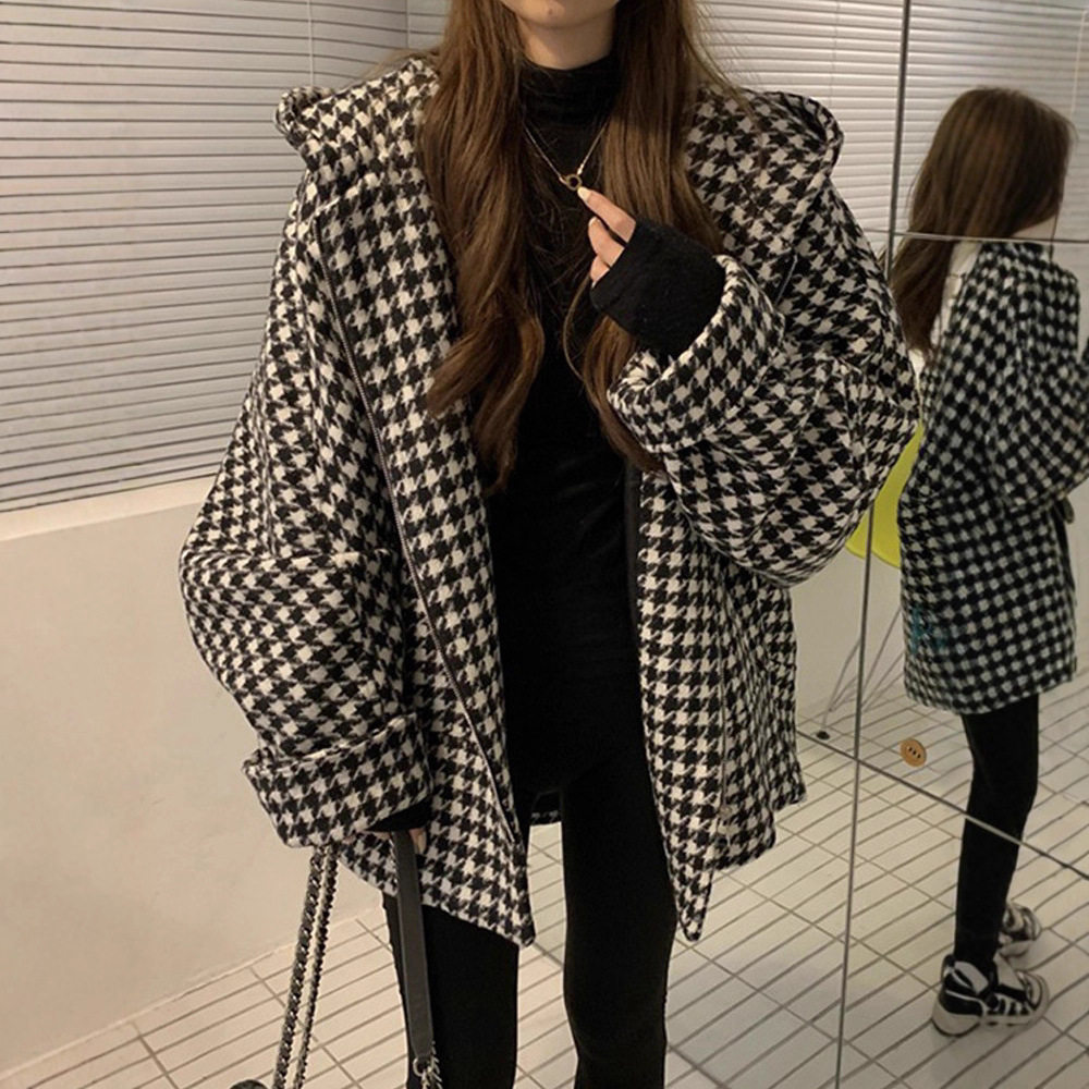 大码胖MM千鸟格外套女秋季2025年新款宽松特大码300斤棒球服上衣