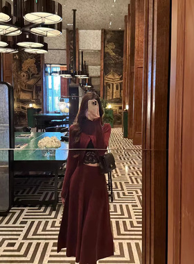 JustQin 12/23上冬日主场2025秋冬开衩毛衣针织半裙两件套装