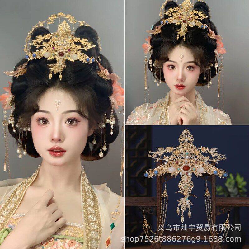 古风唐风宋流苏发饰明制敦煌发冠新娘婚嫁精致发簪兰同款汉服头饰