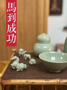 园冶志 越窑青瓷 手工茶桌摆件书房茶台装饰品茶道陶瓷迷你小香插