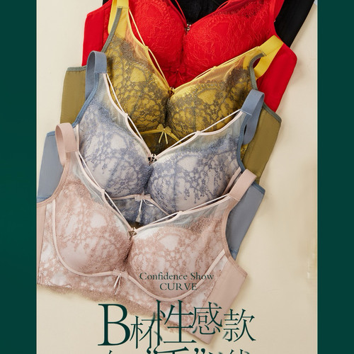 玉姿一族7869性感蕾丝内衣女小胸聚拢显大无钢圈文胸罩中厚B杯