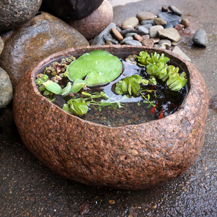 特大号天然鹅卵石花盆鱼缸铜钱草养鱼碗莲盆石头创意花器流水桌面