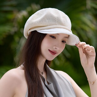 复古八角帽女春夏季韩版宽檐显脸小米白色贝雷帽透气遮阳防晒帽子