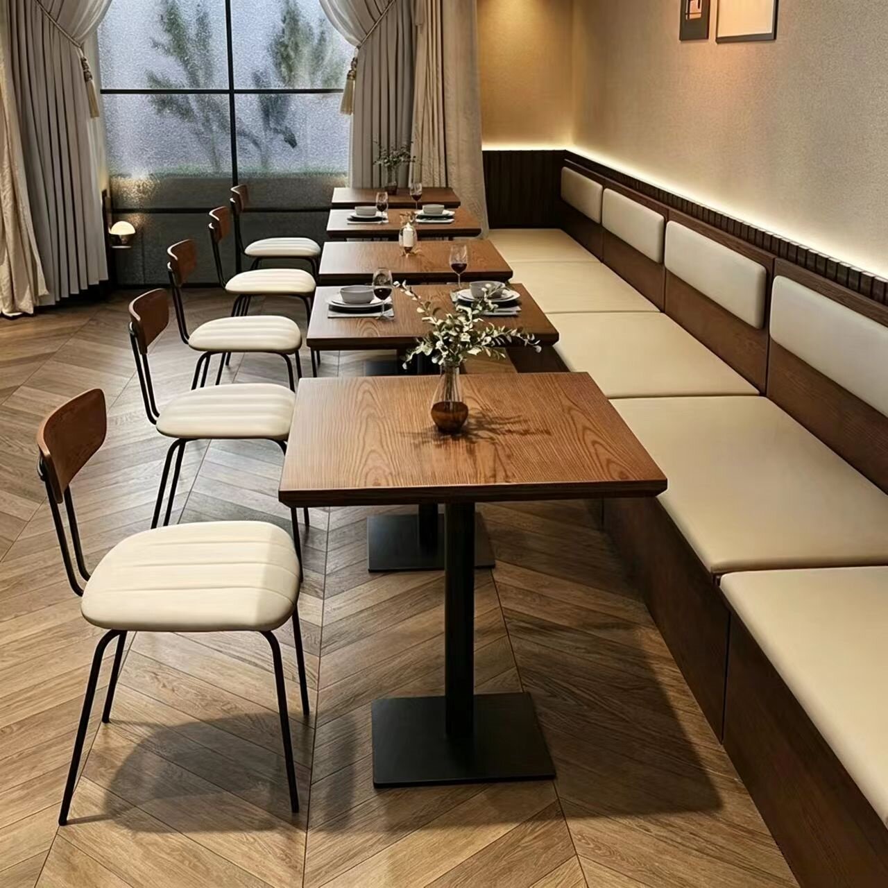 卡座餐桌商用糖水铺甜品烘焙咖啡店实木桌网红餐厅餐饮店桌椅组合