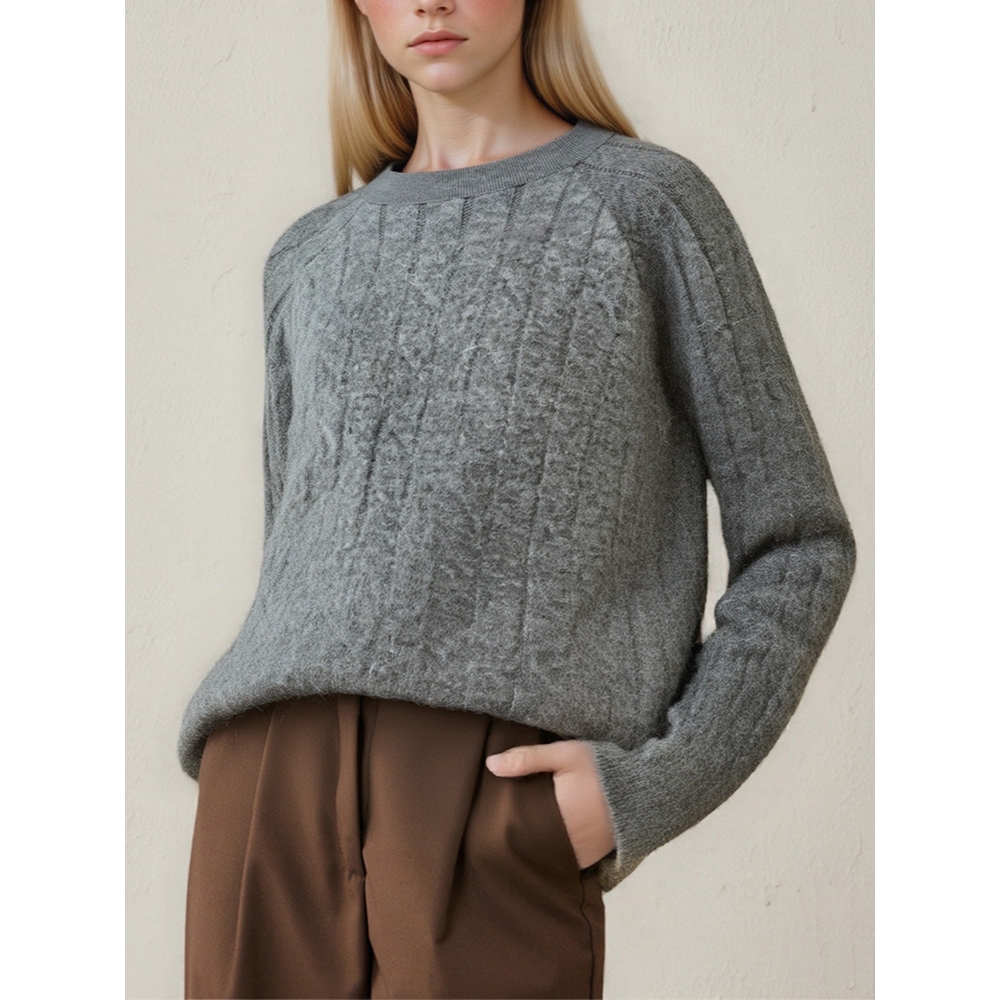 圆领麻花套头打底毛衣日韩秋冬新款纯色简约休闲针织衫女