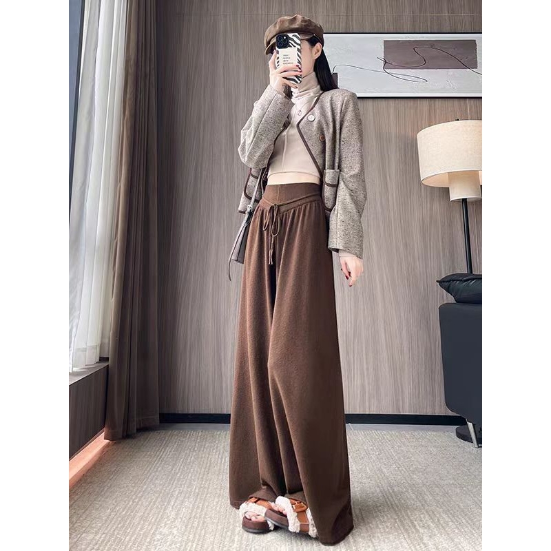 慵懒针织阔腿裤裙女秋冬高腰垂坠感糯米拖地裤遮肉显瘦软糯休闲裤